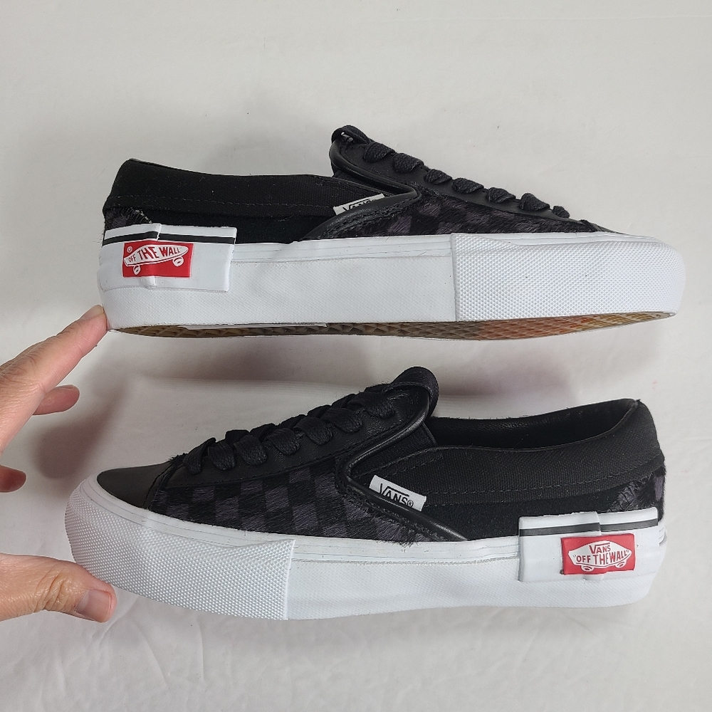 Vans Slip-On Cap Lx Pony Hair Checkerboard Black White Sneakers Women 7 Men 5.5 - Picture 7 of 10